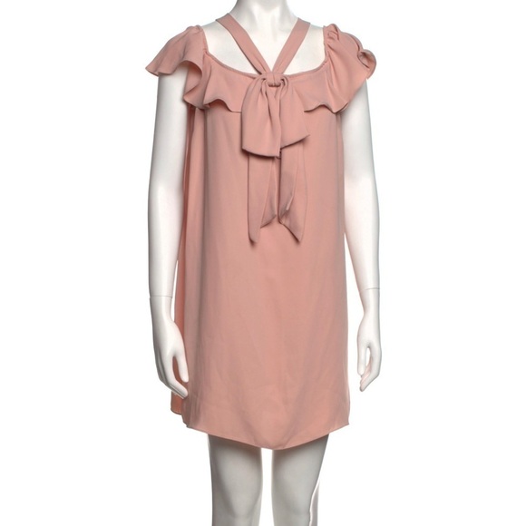 JAY GODFREY Pink Mini Dress Ruffle and Bow Details Off the Shoulder NWT - Picture 1 of 16